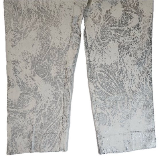 Peck & Peck Eva Crop Pants Womens 8 White Silver Accents Capris Pull-On Trousers - Picture 6 of 11